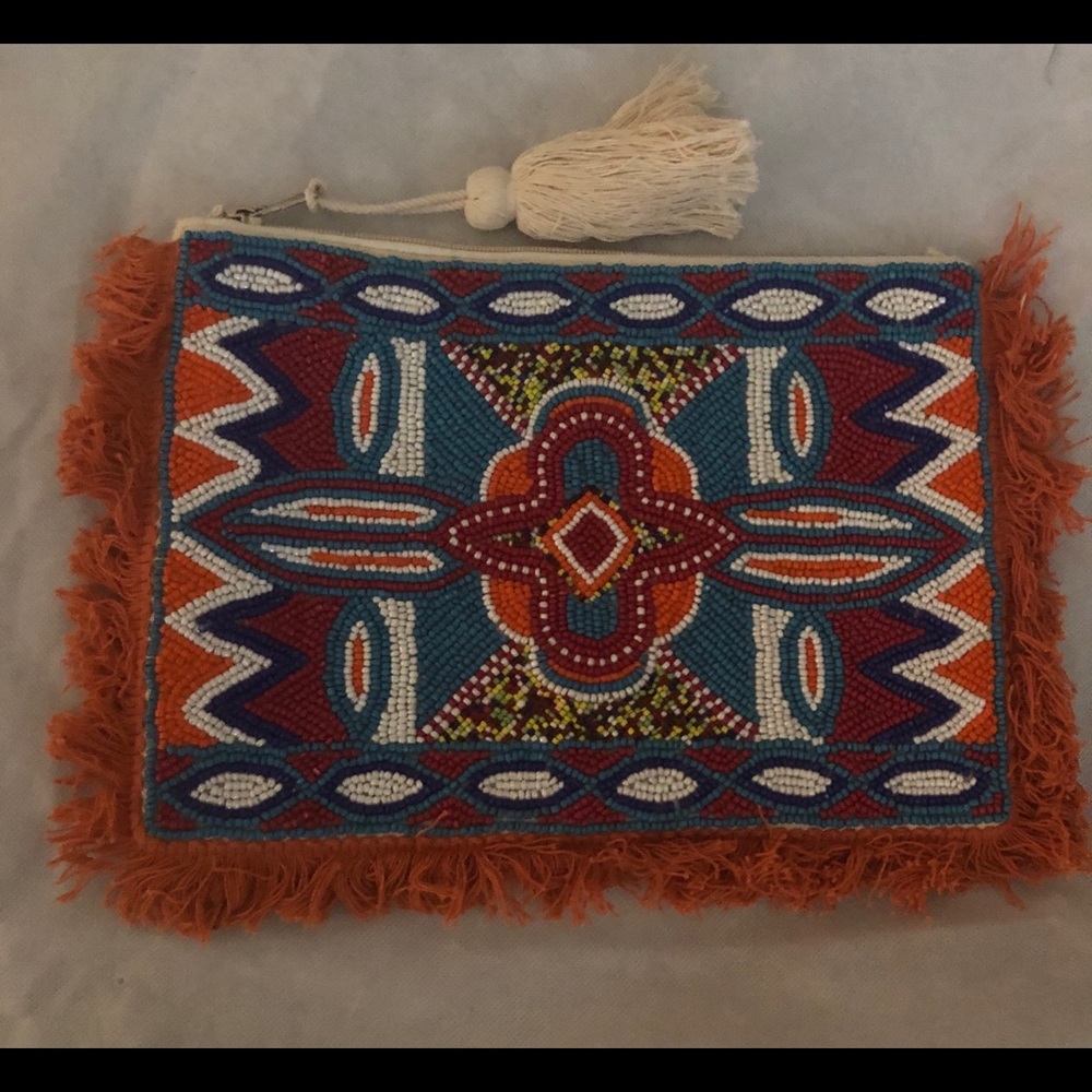 Sassy Jones Fringe Beaded Clutch NWOT